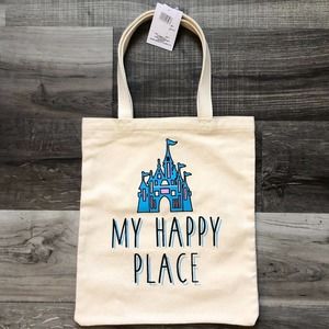 New Disney Parks Tote Bag My Happy Place Embroidered Castle Premium Canvas